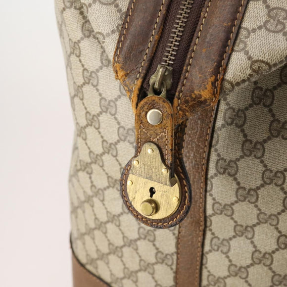 GUCCI GG Supreme Web Sherry Line Boston Bag PVC Beige Gold Auth ar13893