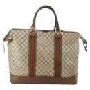GUCCI GG Supreme Web Sherry Line Boston Bag PVC Beige Gold Auth ar13893-2