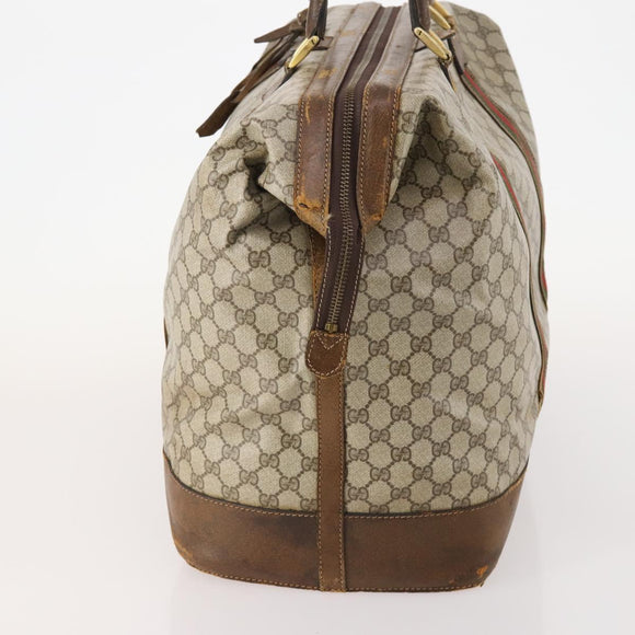 GUCCI GG Supreme Web Sherry Line Boston Bag PVC Beige Gold Auth ar13893