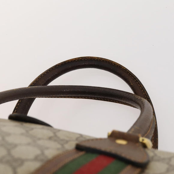 GUCCI GG Supreme Web Sherry Line Boston Bag PVC Beige Gold Auth ar13893