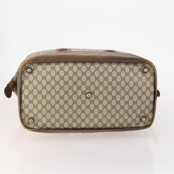 GUCCI GG Supreme Web Sherry Line Boston Bag PVC Beige Gold Auth ar13893