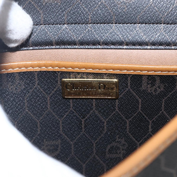 Christian Dior Honeycomb Canvas Shoulder Bag PVC Black Gold Auth ar13897