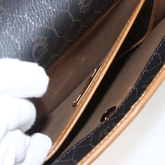 Christian Dior Honeycomb Canvas Shoulder Bag PVC Black Gold Auth ar13897