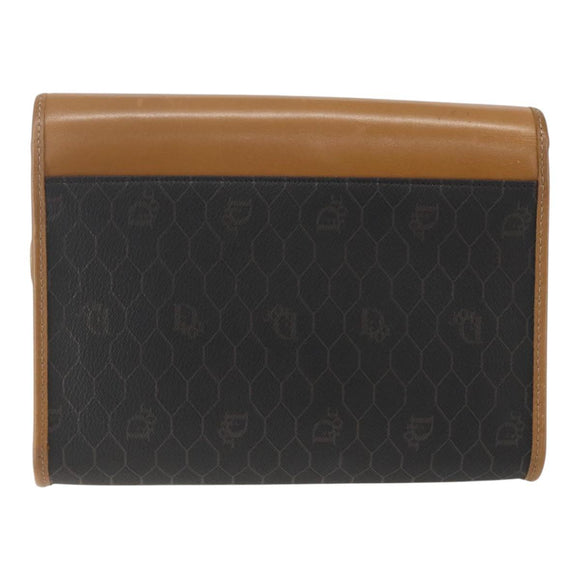 Christian Dior Honeycomb Canvas Shoulder Bag PVC Black Gold Auth ar13897