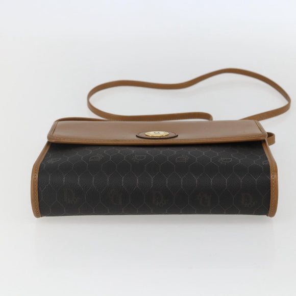 Christian Dior Honeycomb Canvas Shoulder Bag PVC Black Gold Auth ar13897