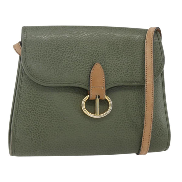 Christian Dior Shoulder Bag Leather Khaki Gold Auth ar13898
