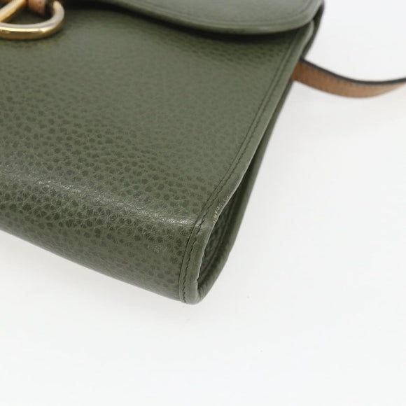 Christian Dior Shoulder Bag Leather Khaki Gold Auth ar13898