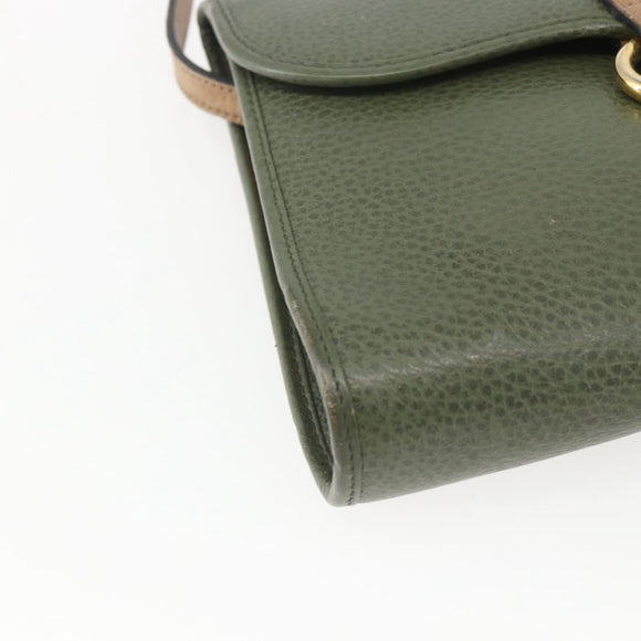 Christian Dior Shoulder Bag Leather Khaki Gold Auth ar13898