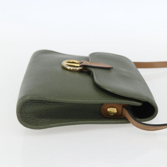 Christian Dior Shoulder Bag Leather Khaki Gold Auth ar13898