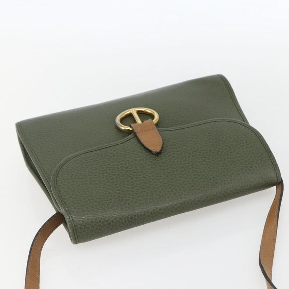 Christian Dior Shoulder Bag Leather Khaki Gold Auth ar13898