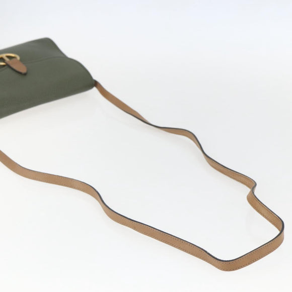 Christian Dior Shoulder Bag Leather Khaki Gold Auth ar13898