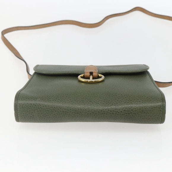 Christian Dior Shoulder Bag Leather Khaki Gold Auth ar13898