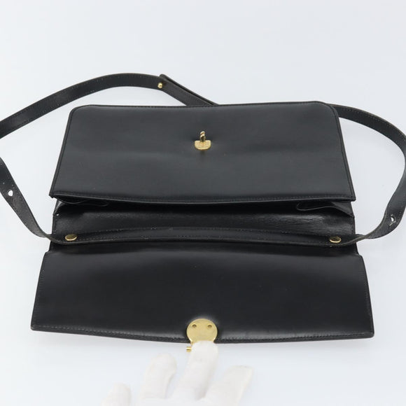 Christian Dior Shoulder Bag Leather Black Gold Auth ar13899