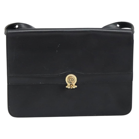 Christian Dior Shoulder Bag Leather Black Gold Auth ar13899