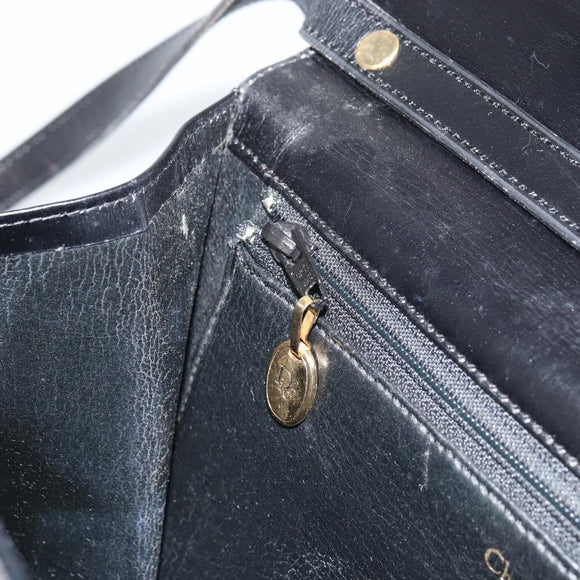 Christian Dior Shoulder Bag Leather Black Gold Auth ar13899