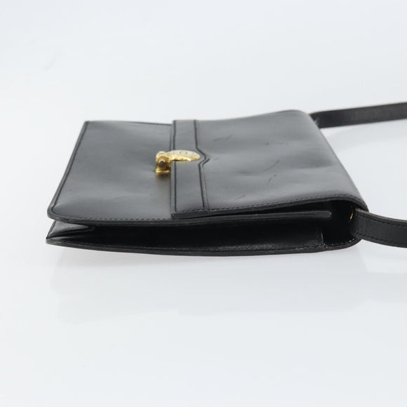 Christian Dior Shoulder Bag Leather Black Gold Auth ar13899