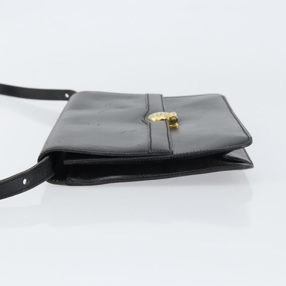 Christian Dior Shoulder Bag Leather Black Gold Auth ar13899