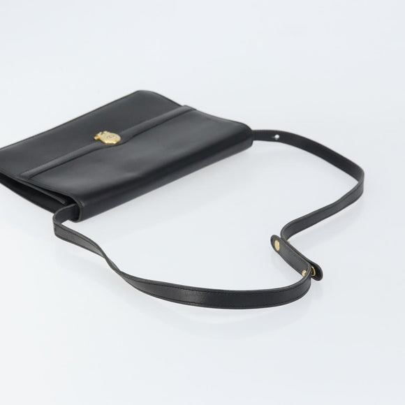 Christian Dior Shoulder Bag Leather Black Gold Auth ar13899