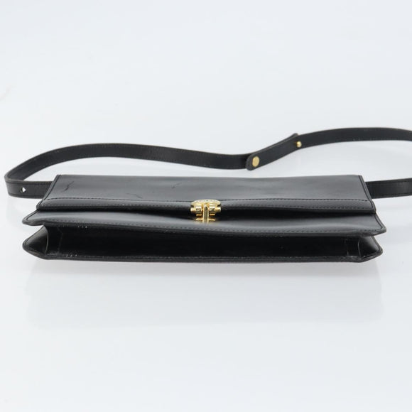 Christian Dior Shoulder Bag Leather Black Gold Auth ar13899