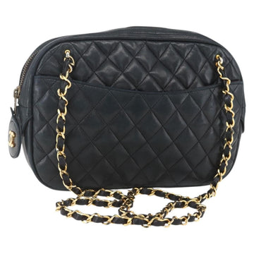 CHANEL Chain Matelasse Shoulder Bag Lamb Skin Black Gold CC Auth ar13902