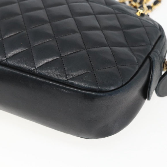 CHANEL Chain Matelasse Shoulder Bag Lamb Skin Black Gold CC Auth ar13902