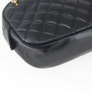 CHANEL Chain Matelasse Shoulder Bag Lamb Skin Black Gold CC Auth ar13902-15