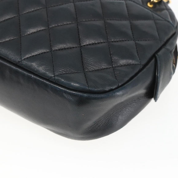 CHANEL Chain Matelasse Shoulder Bag Lamb Skin Black Gold CC Auth ar13902