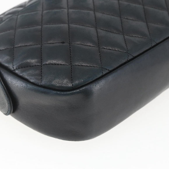 CHANEL Chain Matelasse Shoulder Bag Lamb Skin Black Gold CC Auth ar13902