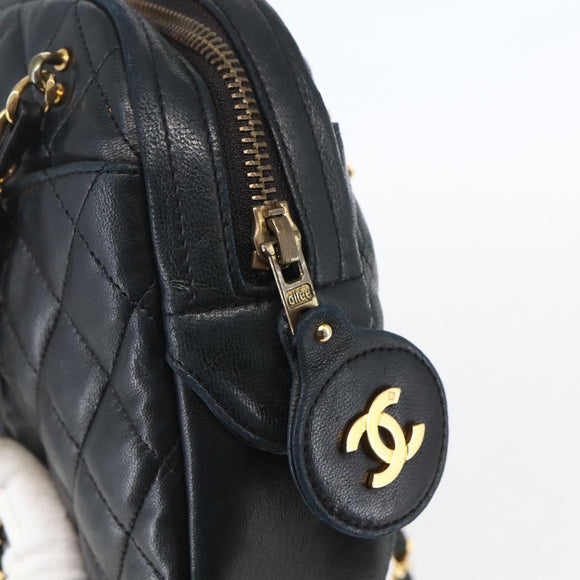 CHANEL Chain Matelasse Shoulder Bag Lamb Skin Black Gold CC Auth ar13902
