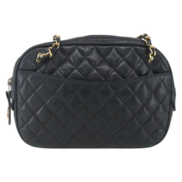 CHANEL Chain Matelasse Shoulder Bag Lamb Skin Black Gold CC Auth ar13902