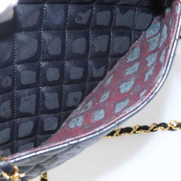 CHANEL Chain Matelasse Shoulder Bag Lamb Skin Black Gold CC Auth ar13902