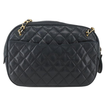 CHANEL Chain Matelasse Shoulder Bag Lamb Skin Black Gold CC Auth ar13902 - 0