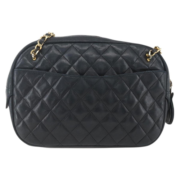CHANEL Chain Matelasse Shoulder Bag Lamb Skin Black Gold CC Auth ar13902
