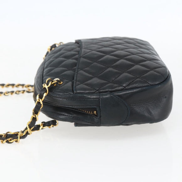 CHANEL Chain Matelasse Shoulder Bag Lamb Skin Black Gold CC Auth ar13902