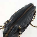 CHANEL Chain Matelasse Shoulder Bag Lamb Skin Black Gold CC Auth ar13902-6