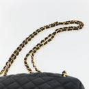 CHANEL Chain Matelasse Shoulder Bag Lamb Skin Black Gold CC Auth ar13902-14