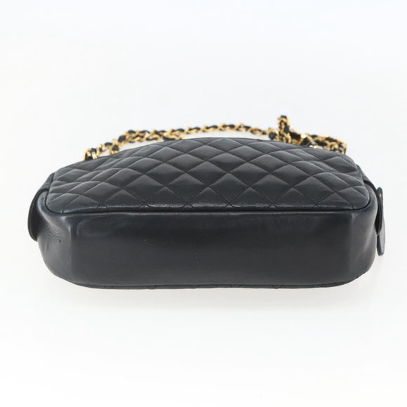 CHANEL Chain Matelasse Shoulder Bag Lamb Skin Black Gold CC Auth ar13902