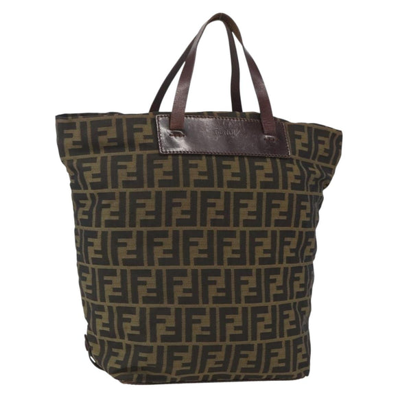 FENDI Zucca Canvas Hand Bag Black Brown Auth ar13907