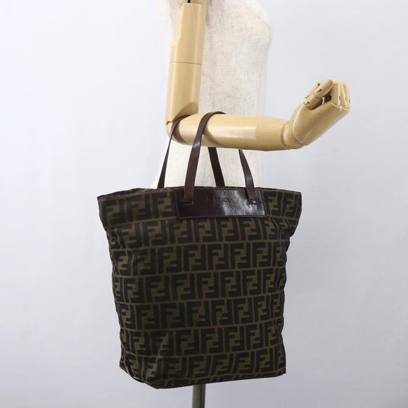 FENDI Zucca Canvas Hand Bag Black Brown Auth ar13907