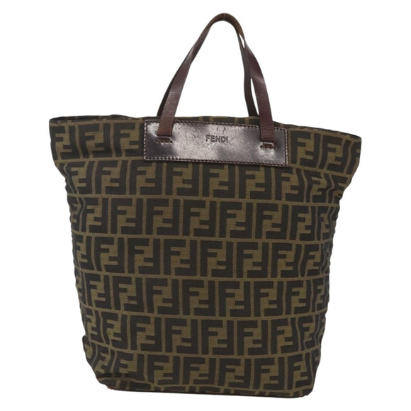 FENDI Zucca Canvas Hand Bag Black Brown Auth ar13907