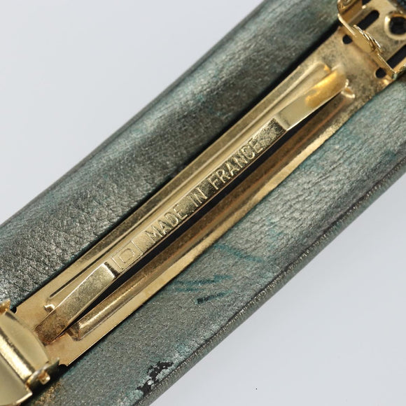 CHANEL Hairpin COCO Mark Lamb Skin Turquoise Blue CC Auth ar13908