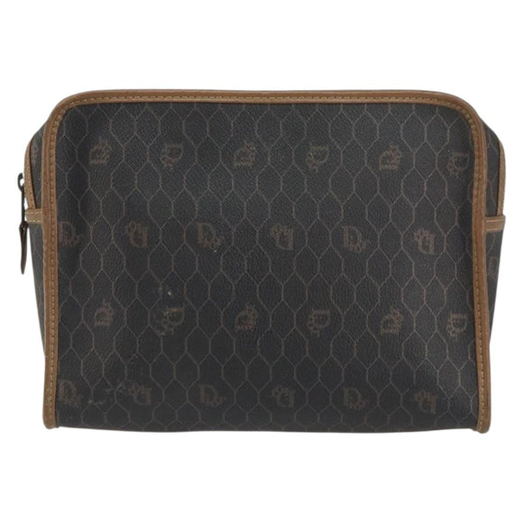 Christian Dior Honeycomb Canvas Clutch Bag PVC Black Auth ar13909