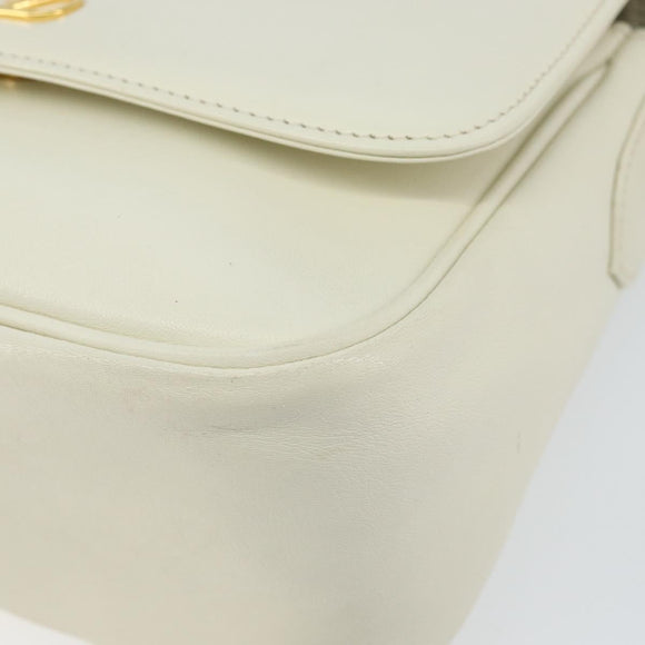 VALENTINO Chain Shoulder Bag Leather White Gold Auth ar13910