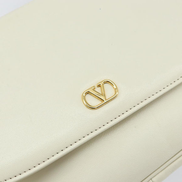 VALENTINO Chain Shoulder Bag Leather White Gold Auth ar13910