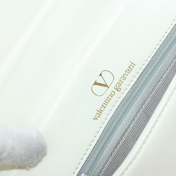 VALENTINO Chain Shoulder Bag Leather White Gold Auth ar13910