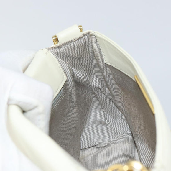 VALENTINO Chain Shoulder Bag Leather White Gold Auth ar13910