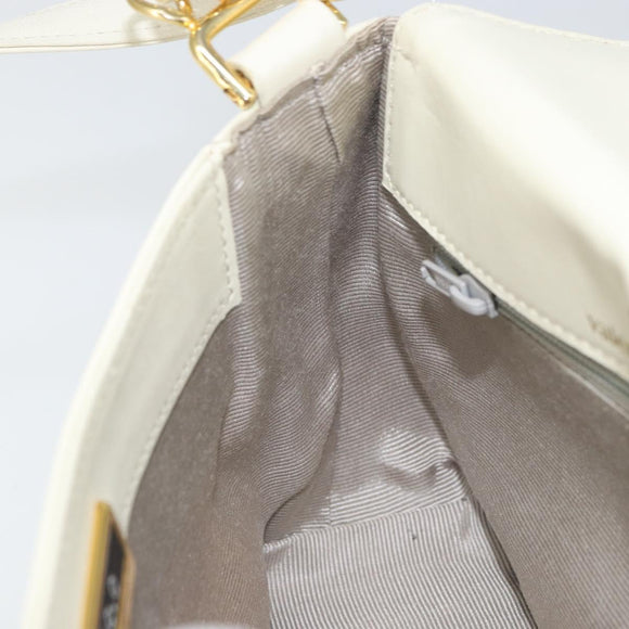 VALENTINO Chain Shoulder Bag Leather White Gold Auth ar13910