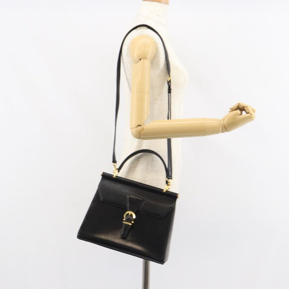 VALENTINO Hand Bag Leather 2way Black Gold Auth ar13911