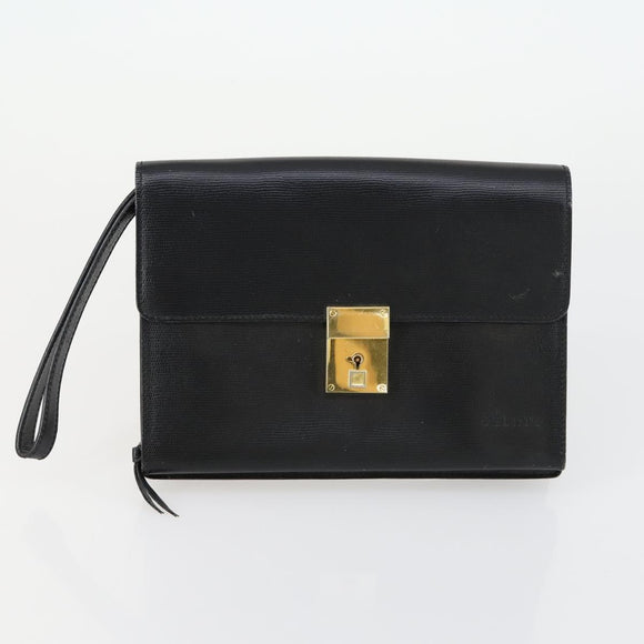 CELINE Macadam Canvas Hand Bag Leather 2 Set Black Beige Auth ar13912