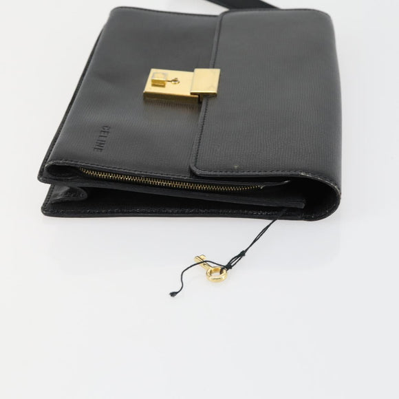 CELINE Macadam Canvas Hand Bag Leather 2 Set Black Beige Auth ar13912